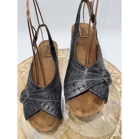 Taos Slinger Graphite  Perforated Leather Slingback Sandals sz 9 40 SLI-848 - Picture 3 of 11
